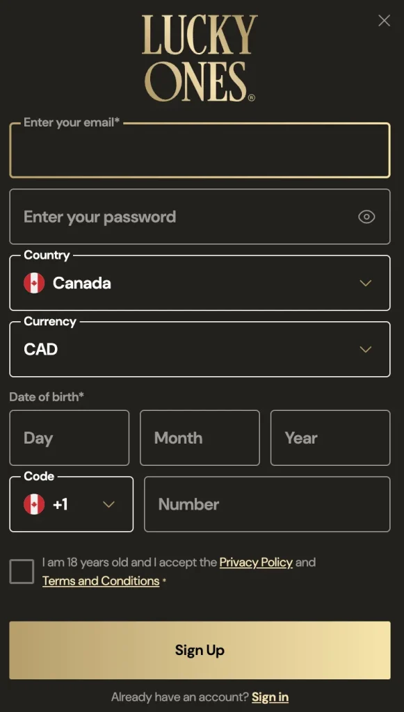 how to register at luckyones casino